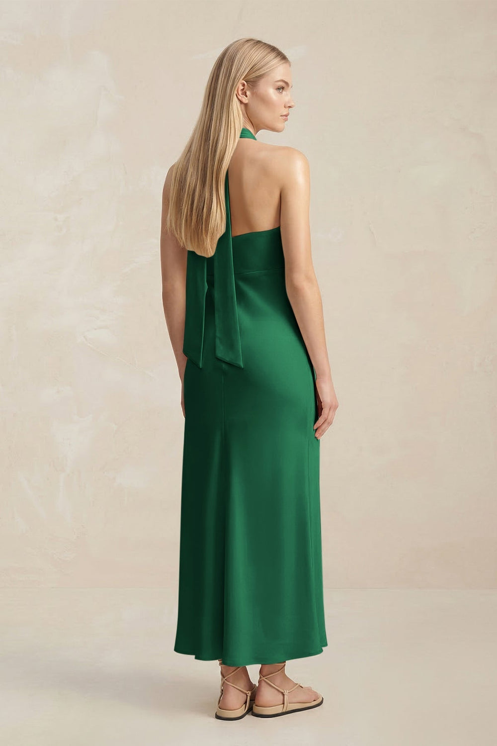 Halter Keyhole Sheath Midi Bridesmaid Dress in Green - KissProm Bridesmaid Dresses