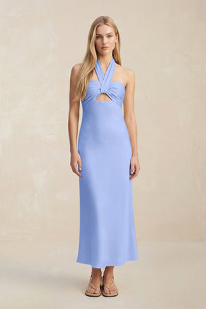 Halter Keyhole Sheath Midi Bridesmaid Dress in Ice - KissProm Bridesmaid Dresses