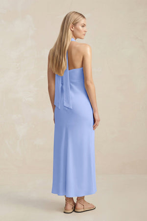 Halter Keyhole Sheath Midi Bridesmaid Dress in Ice - KissProm Bridesmaid Dresses