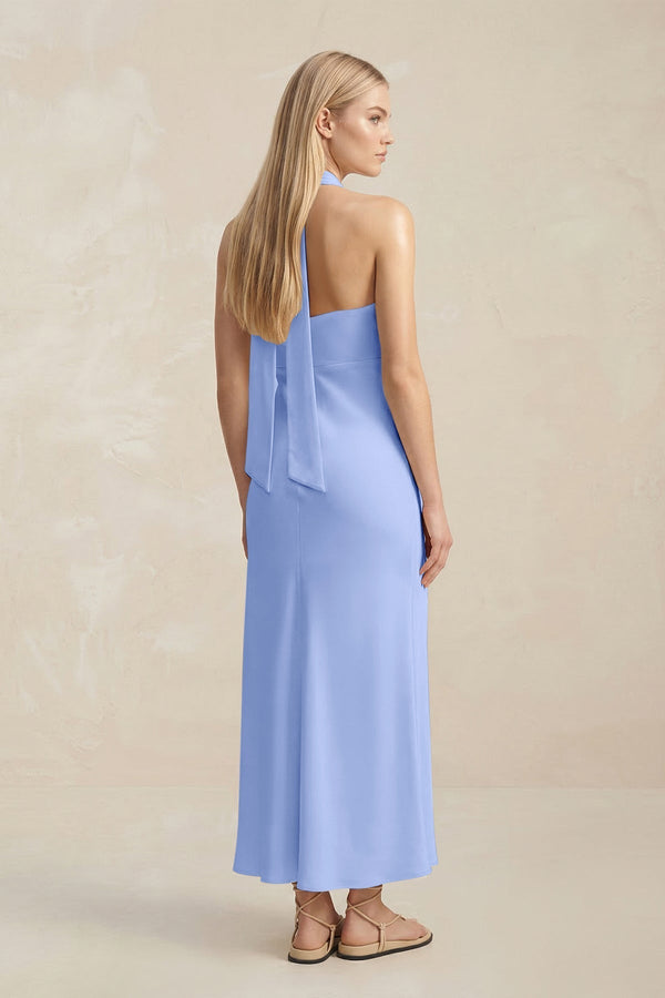 Halter Keyhole Sheath Midi Bridesmaid Dress in Ice - KissProm Bridesmaid Dresses