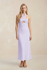 Halter Keyhole Sheath Midi Bridesmaid Dress in Lavender - KissProm Bridesmaid Dresses
