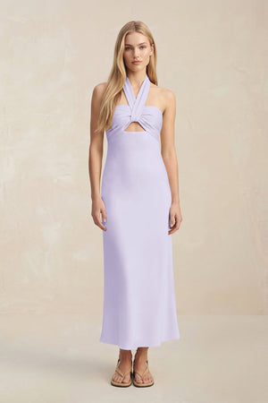 Halter Keyhole Sheath Midi Bridesmaid Dress in Lavender - KissProm Bridesmaid Dresses