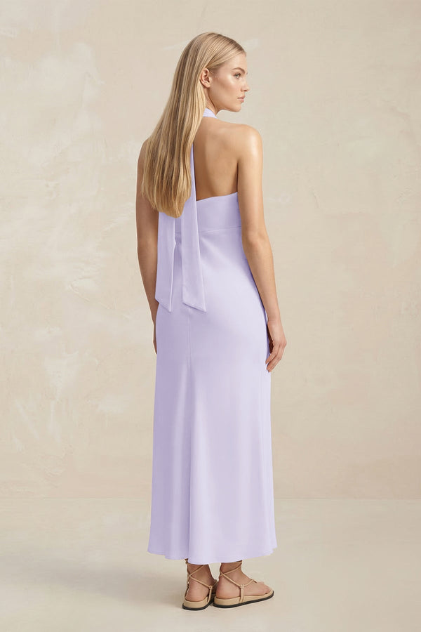 Halter Keyhole Sheath Midi Bridesmaid Dress in Lavender - KissProm Bridesmaid Dresses