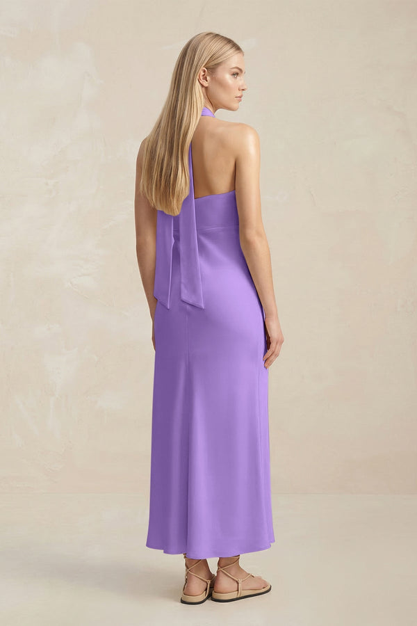 Halter Keyhole Sheath Midi Bridesmaid Dress in Lilac - KissProm Bridesmaid Dresses