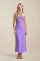 Halter Keyhole Sheath Midi Bridesmaid Dress in Lilac - KissProm Bridesmaid Dresses