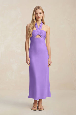 Halter Keyhole Sheath Midi Bridesmaid Dress in Lilac - KissProm Bridesmaid Dresses