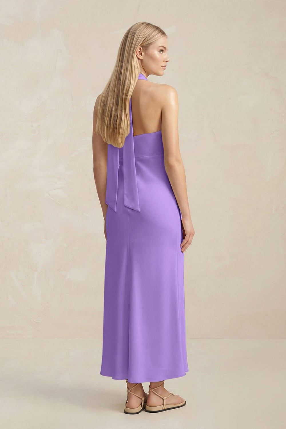 Halter Keyhole Sheath Midi Bridesmaid Dress in Lilac - KissProm Bridesmaid Dresses