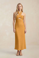 Halter Keyhole Sheath Midi Bridesmaid Dress in Marigold - KissProm Bridesmaid Dresses