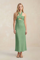 Halter Keyhole Sheath Midi Bridesmaid Dress in Matcha - KissProm Bridesmaid Dresses