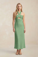 Halter Keyhole Sheath Midi Bridesmaid Dress in Matcha - KissProm Bridesmaid Dresses