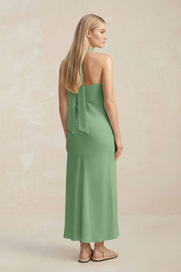 Halter Keyhole Sheath Midi Bridesmaid Dress in Matcha - KissProm Bridesmaid Dresses
