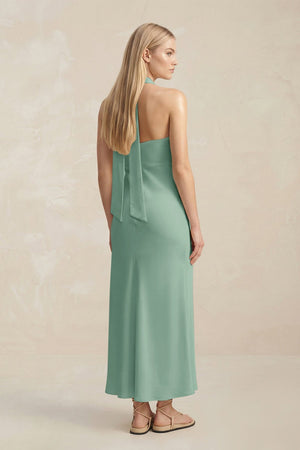 Halter Keyhole Sheath Midi Bridesmaid Dress in Mint Green - KissProm Bridesmaid Dresses