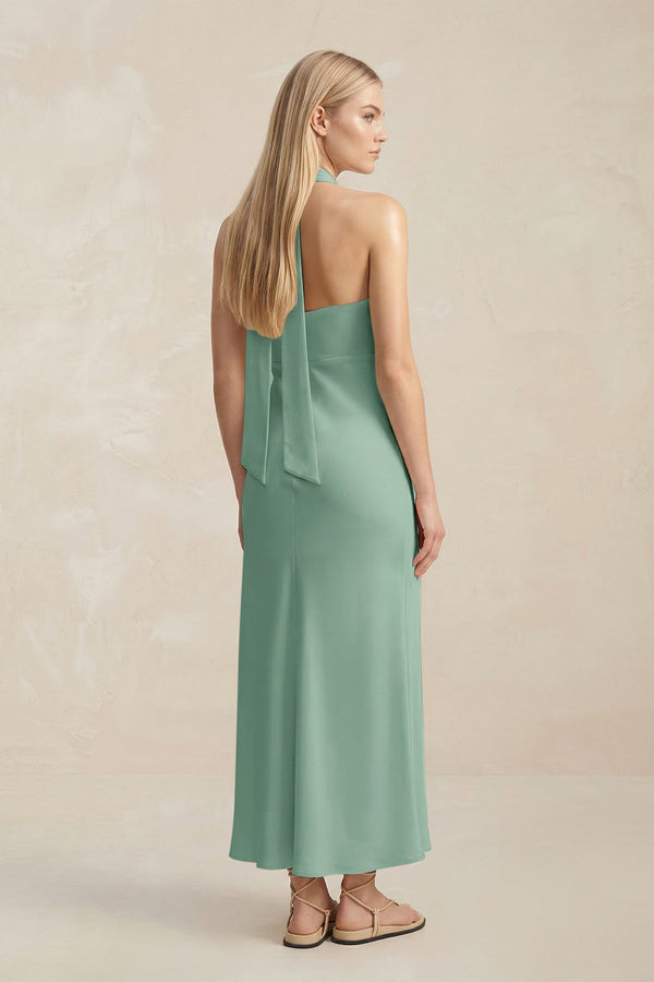 Halter Keyhole Sheath Midi Bridesmaid Dress in Mint Green - KissProm Bridesmaid Dresses