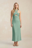 Halter Keyhole Sheath Midi Bridesmaid Dress in Mint Green - KissProm Bridesmaid Dresses