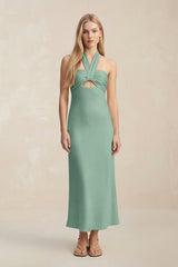 Halter Keyhole Sheath Midi Bridesmaid Dress in Mint Green - KissProm Bridesmaid Dresses