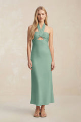 Halter Keyhole Sheath Midi Bridesmaid Dress in Mint Green - KissProm Bridesmaid Dresses