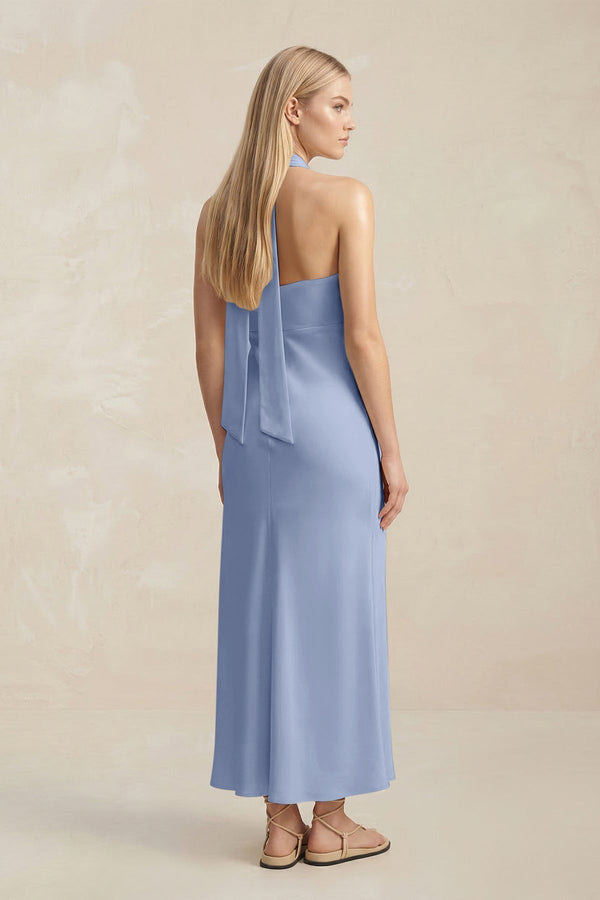 Halter Keyhole Sheath Midi Bridesmaid Dress in Mist - KissProm Bridesmaid Dresses