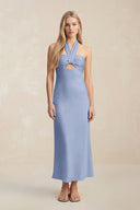 Halter Keyhole Sheath Midi Bridesmaid Dress in Mist - KissProm Bridesmaid Dresses