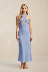 Halter Keyhole Sheath Midi Bridesmaid Dress in Mist - KissProm Bridesmaid Dresses