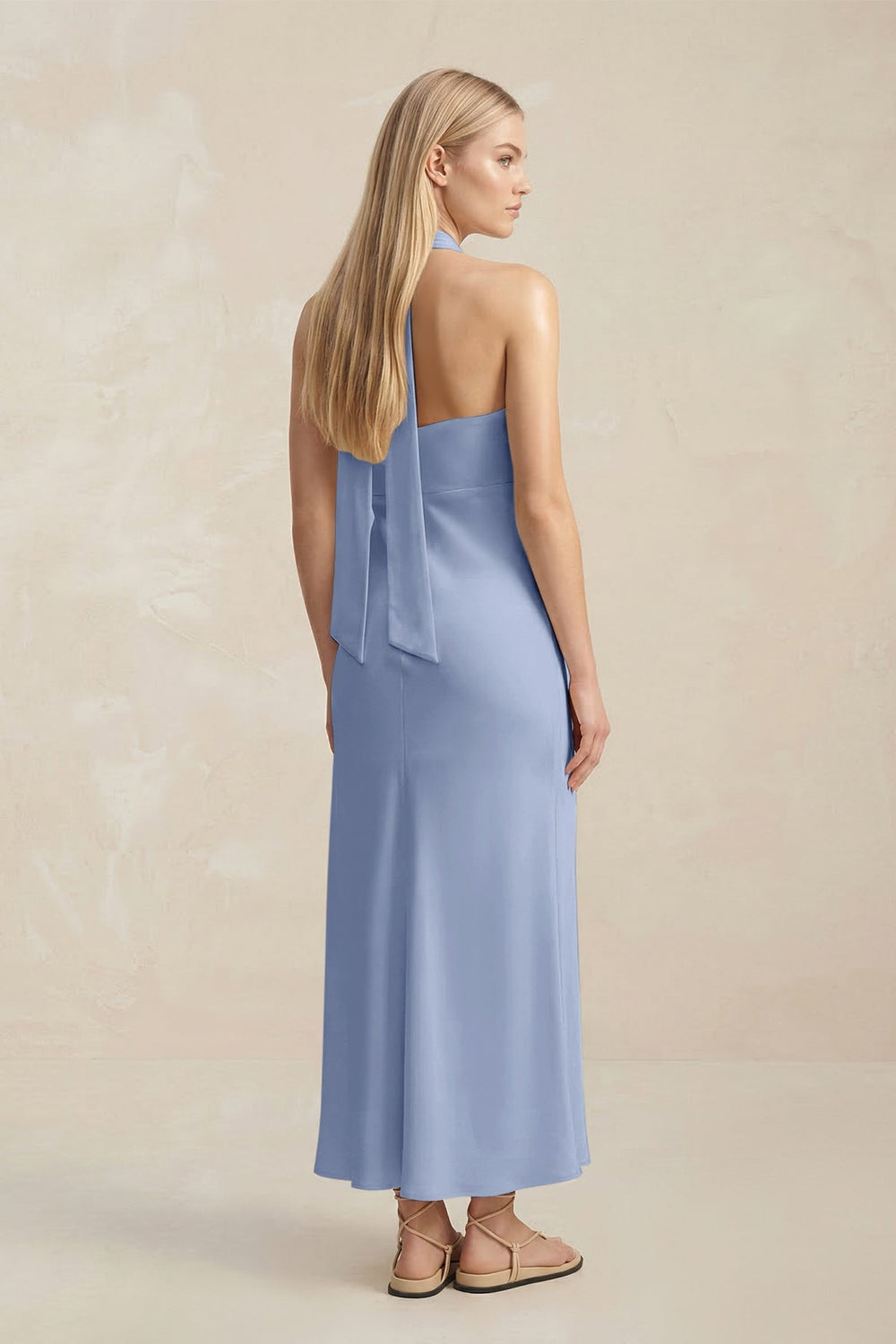 Halter Keyhole Sheath Midi Bridesmaid Dress in Mist - KissProm Bridesmaid Dresses