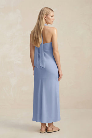 Halter Keyhole Sheath Midi Bridesmaid Dress in Mist - KissProm Bridesmaid Dresses
