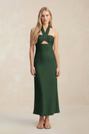 Halter Keyhole Sheath Midi Bridesmaid Dress in Moss - KissProm Bridesmaid Dresses