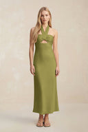 Halter Keyhole Sheath Midi Bridesmaid Dress in Moss Green - KissProm Bridesmaid Dresses