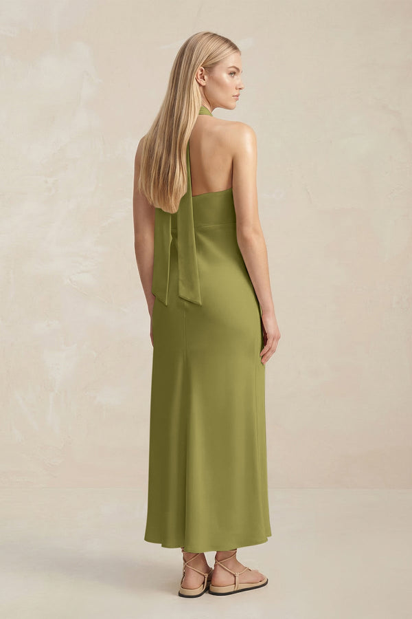 Halter Keyhole Sheath Midi Bridesmaid Dress in Moss Green Halter Keyhole Sheath Midi Bridesmaid Dress in Moss Green