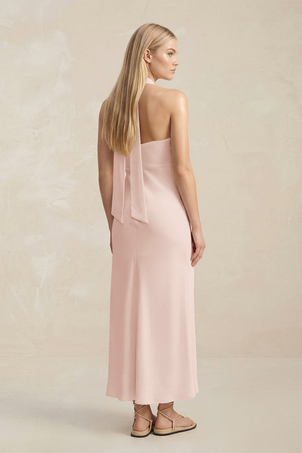 Halter Keyhole Sheath Midi Bridesmaid Dress in Pale Blush - KissProm Bridesmaid Dresses