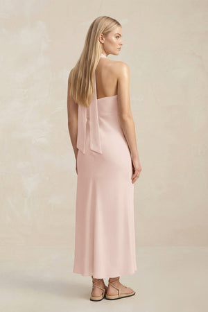 Halter Keyhole Sheath Midi Bridesmaid Dress in Pale Blush - KissProm Bridesmaid Dresses