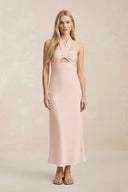Halter Keyhole Sheath Midi Bridesmaid Dress in Pale Blush - KissProm Bridesmaid Dresses