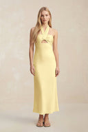 Halter Keyhole Sheath Midi Bridesmaid Dress in Pastel Yellow - KissProm Bridesmaid Dresses