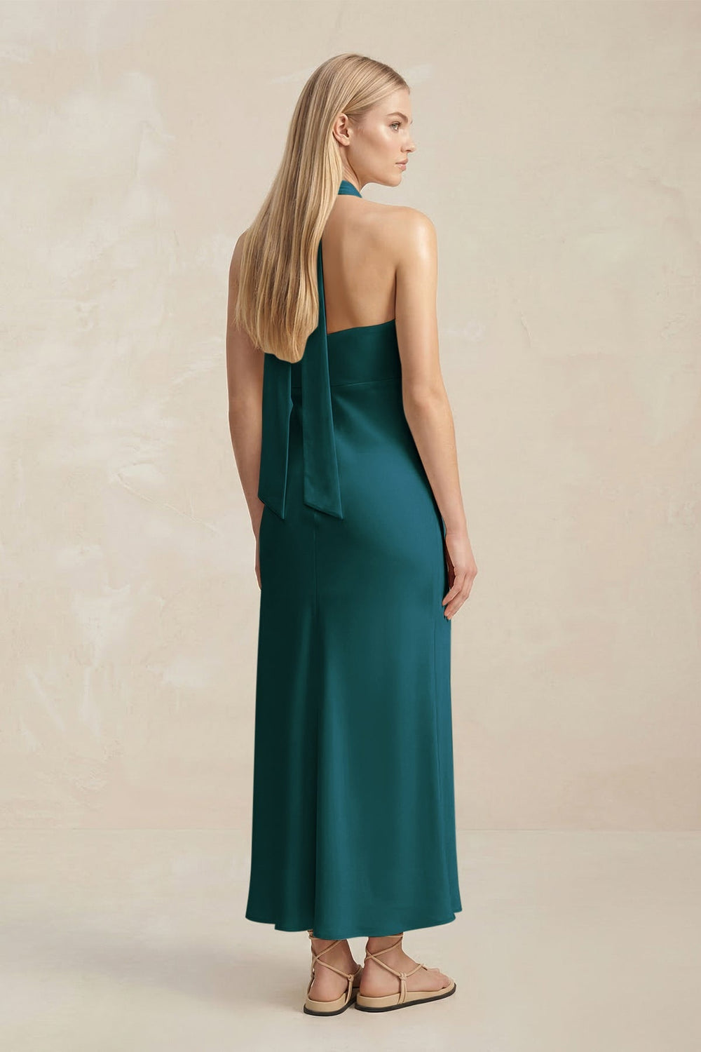Halter Keyhole Sheath Midi Bridesmaid Dress in Pine - KissProm Bridesmaid Dresses