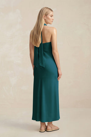 Halter Keyhole Sheath Midi Bridesmaid Dress in Pine - KissProm Bridesmaid Dresses