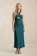 Halter Keyhole Sheath Midi Bridesmaid Dress in Pine - KissProm Bridesmaid Dresses