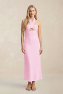 Halter Keyhole Sheath Midi Bridesmaid Dress in Pink - KissProm Bridesmaid Dresses