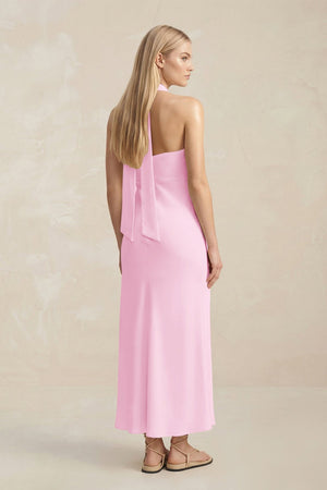 Halter Keyhole Sheath Midi Bridesmaid Dress in Pink - KissProm Bridesmaid Dresses