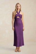 Halter Keyhole Sheath Midi Bridesmaid Dress in Plum - KissProm Bridesmaid Dresses