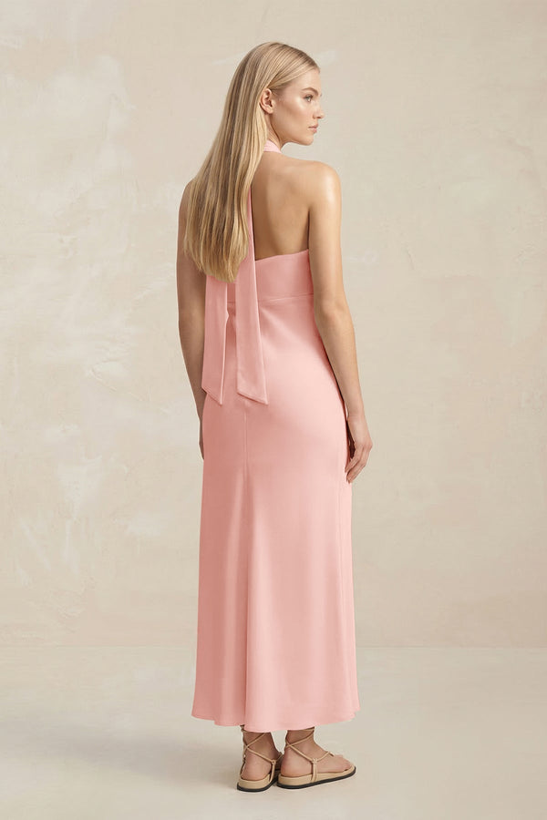 Halter Keyhole Sheath Midi Bridesmaid Dress in Rose Petal - KissProm Bridesmaid Dresses