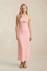 Halter Keyhole Sheath Midi Bridesmaid Dress in Rose Petal - KissProm Bridesmaid Dresses