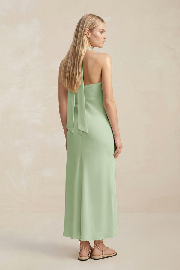 Halter Keyhole Sheath Midi Bridesmaid Dress in Sage - KissProm Bridesmaid Dresses