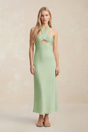 Halter Keyhole Sheath Midi Bridesmaid Dress in Sage - KissProm Bridesmaid Dresses