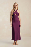 Halter Keyhole Sheath Midi Bridesmaid Dress in Sangria - KissProm Bridesmaid Dresses