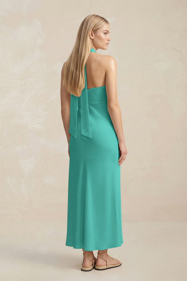 Halter Keyhole Sheath Midi Bridesmaid Dress in Sea Glass - KissProm Bridesmaid Dresses