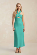 Halter Keyhole Sheath Midi Bridesmaid Dress in Sea Glass - KissProm Bridesmaid Dresses