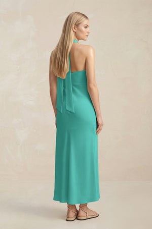 Halter Keyhole Sheath Midi Bridesmaid Dress in Sea Glass - KissProm Bridesmaid Dresses