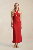 Halter Keyhole Sheath Midi Bridesmaid Dress in Spice - KissProm Bridesmaid Dresses