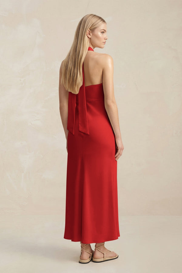 Halter Keyhole Sheath Midi Bridesmaid Dress in Spice - KissProm Bridesmaid Dresses