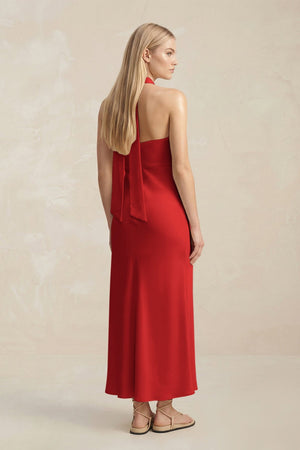 Halter Keyhole Sheath Midi Bridesmaid Dress in Spice - KissProm Bridesmaid Dresses