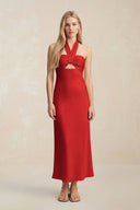 Halter Keyhole Sheath Midi Bridesmaid Dress in Spice - KissProm Bridesmaid Dresses
